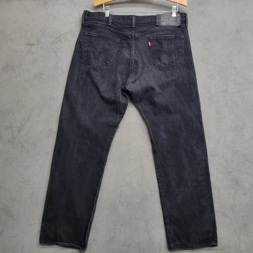 Levis 501‎ Jeans Mens 38x34 Black Denim Tapered Dark Wash Button Fly Black Label